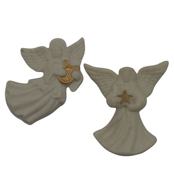 VTG Brooch 2PC Lenox White Stoneware Porcelain Angel GoldTone Religious Keepsake - Picture 2 of 13